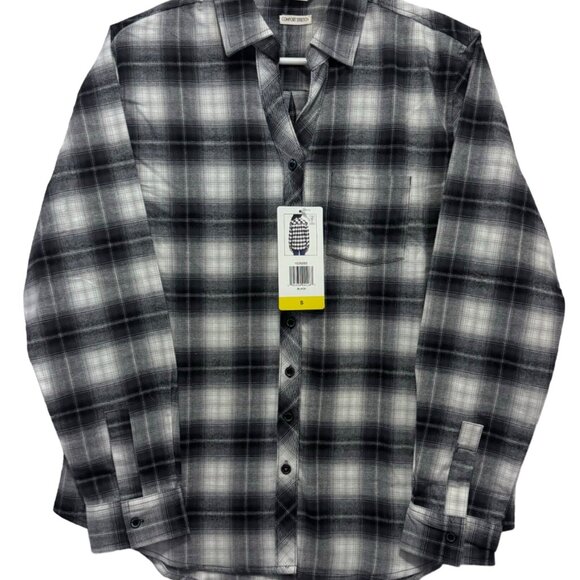 Womens Small Black Gray Flannel Weatherproof Vintage Comfort Stretch Plaid Shirt - Picture 1 of 9